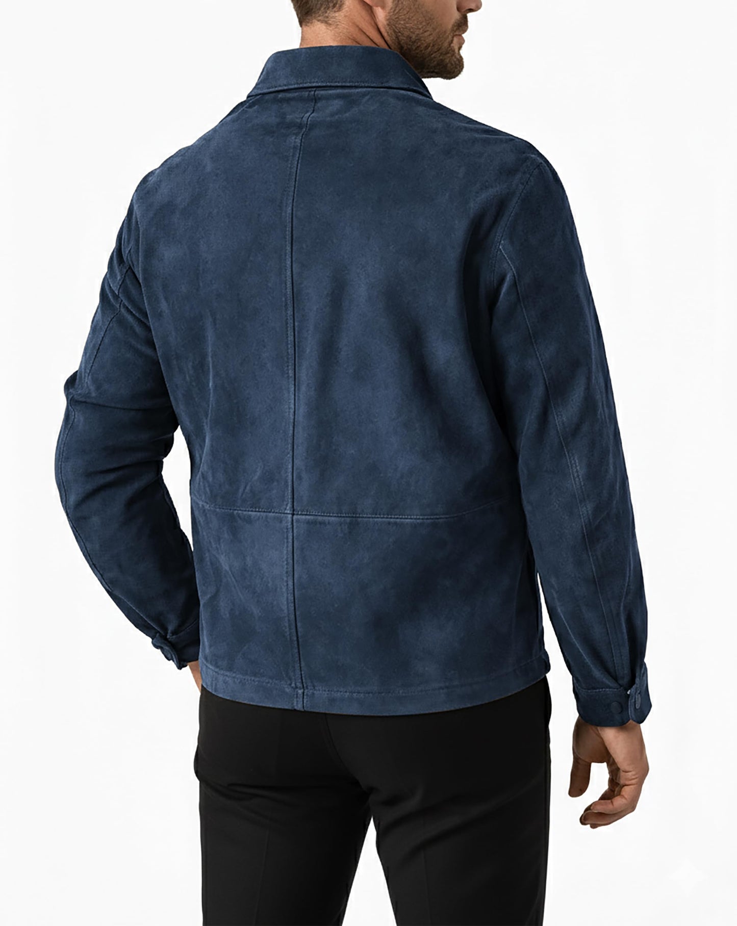LP-FACON Mens Classic Blue Suede Leather Jacket Shirt Style - Western Trucker Casual Cowboy Suede Leather Jacket 2XL