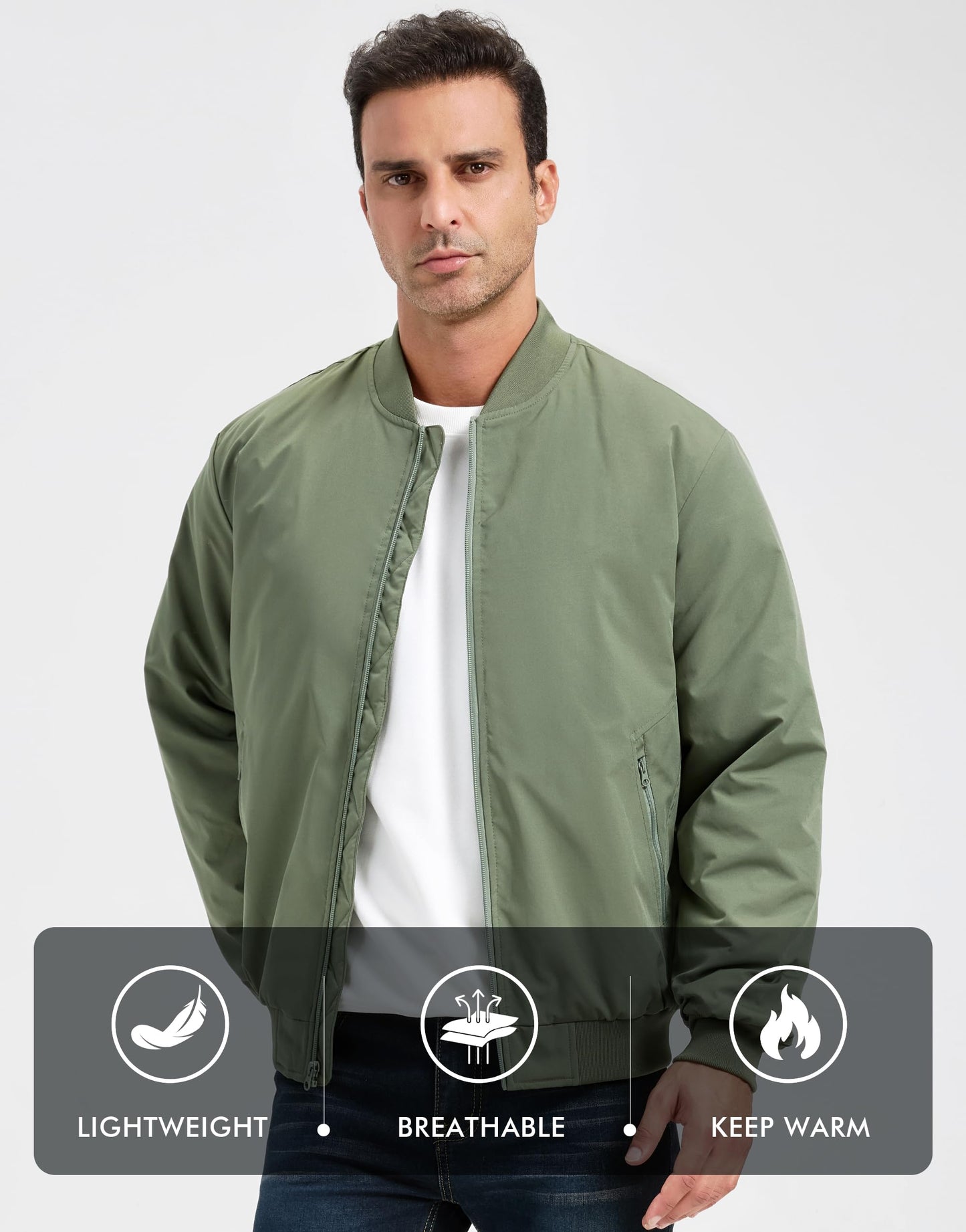 ULUSERN Men's Jackets-Bomber Jacket Fall Winter Warm Windbreaker Full Zip Casual Padded Coats