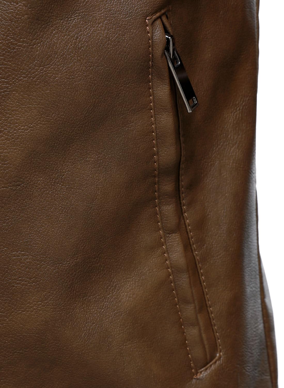 HOOD CREW Men’s Faux Leather Jacket Cool Motorcycle Lapel Biker Jackets Zip Up Riding Coat Brown L