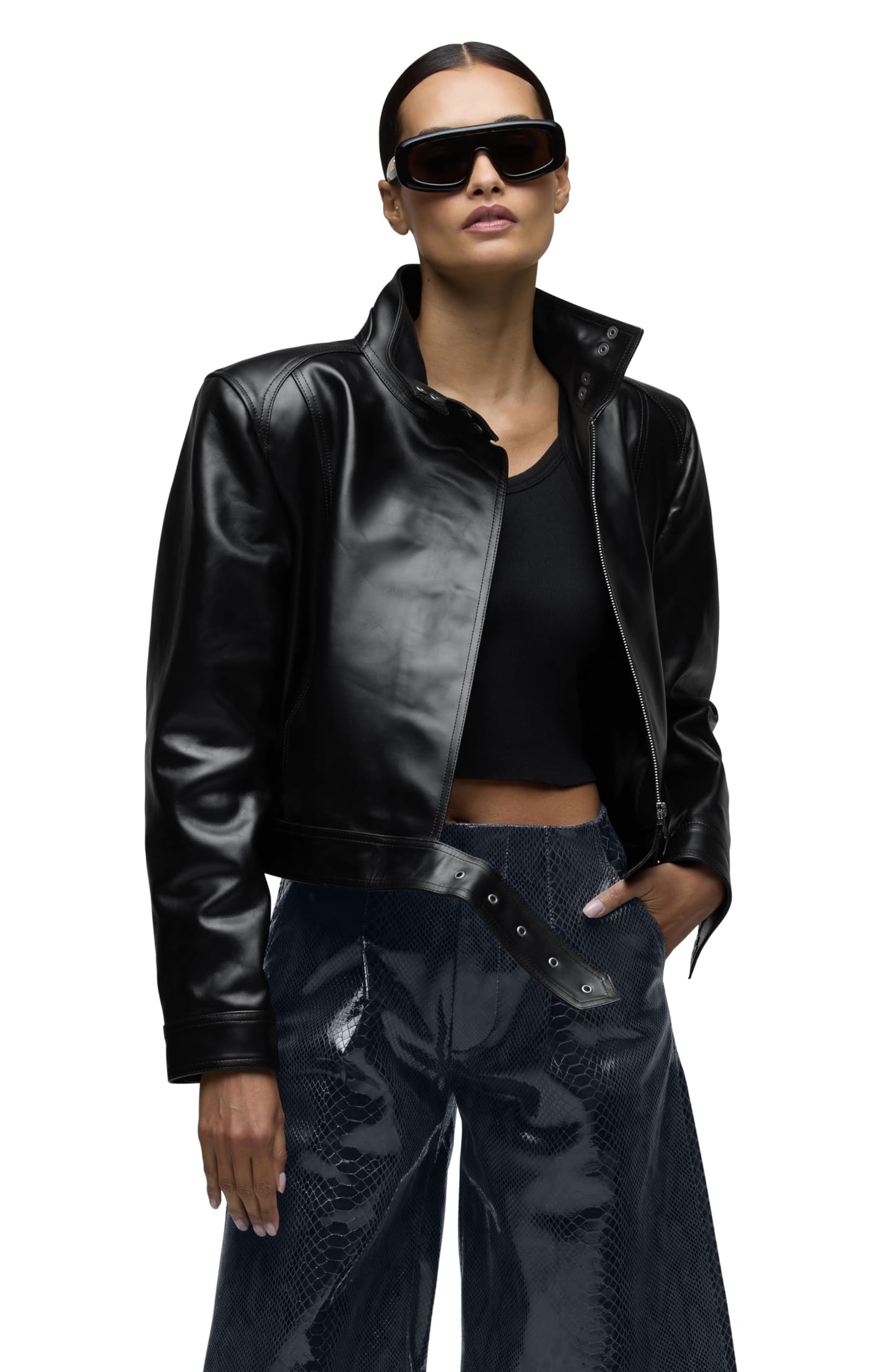 HUDSON Women's Brooks Nader Sarah Jane Leather Jacket, Jet Black, Large