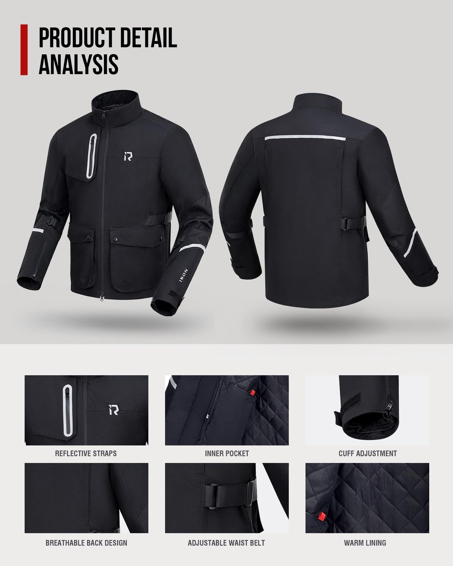 RIDEIRON Motorcycle Riding Jacket with CE Armor