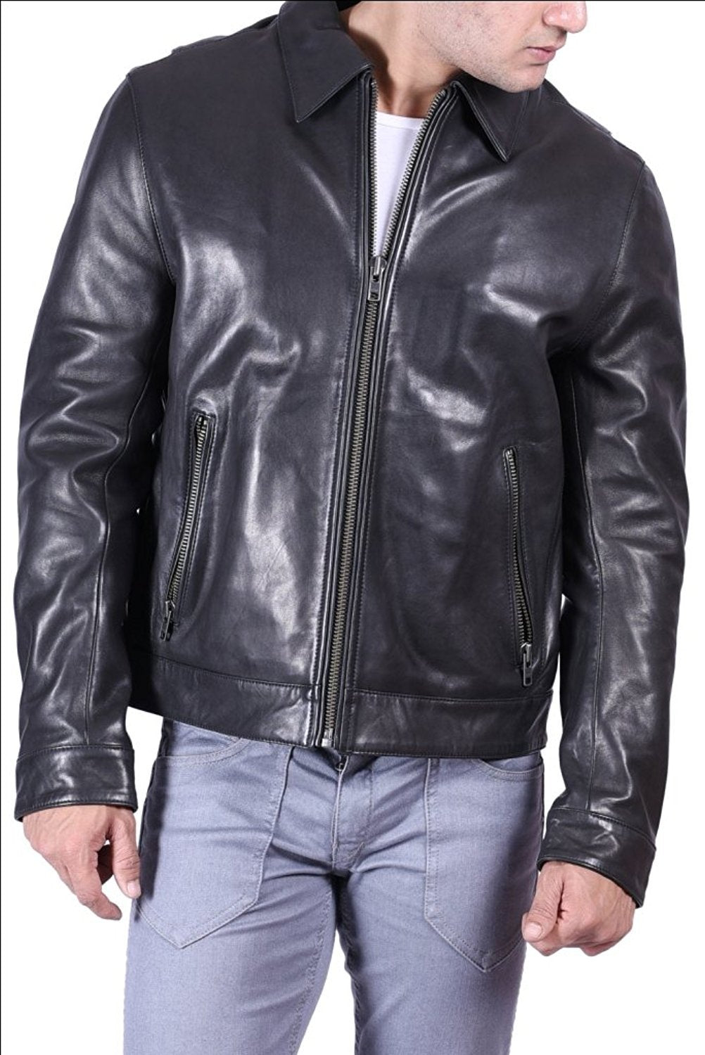 SID Men's Black Bomber Classy Wear Leather Jacket for Men- Biker Real Lambskin Leather Moto jacket 3X-Large