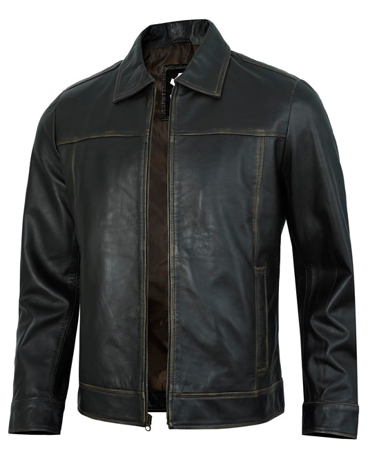 UrbanFocal Brown Leather Jacket Men - Real Lambskin Biker Style Vintage Mens Leather Jackets | [101001705] J.Wick Ruboff, XL