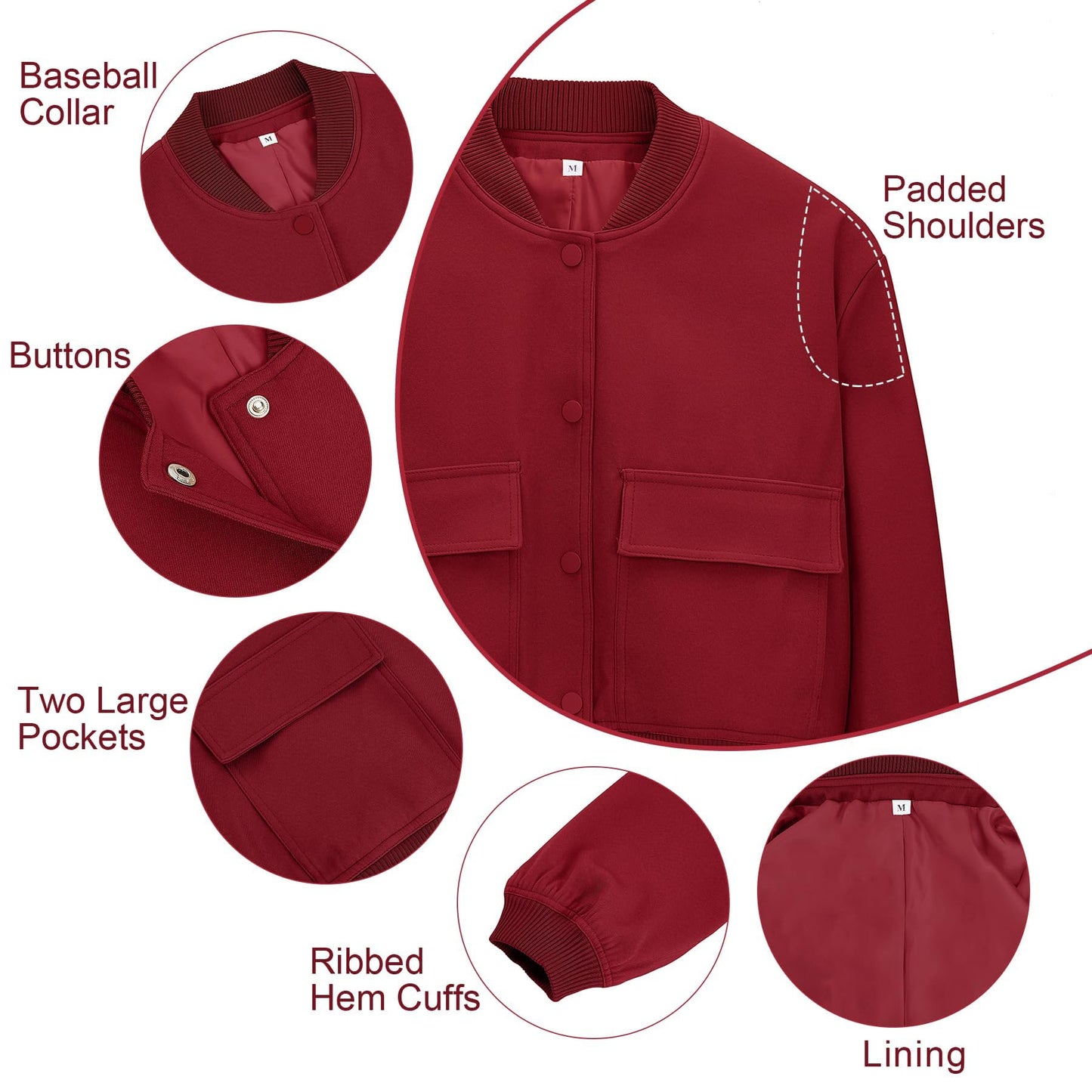 Zando Red Cropped Bomber Jacket Women 2026 Short Casual Varsity Jackets