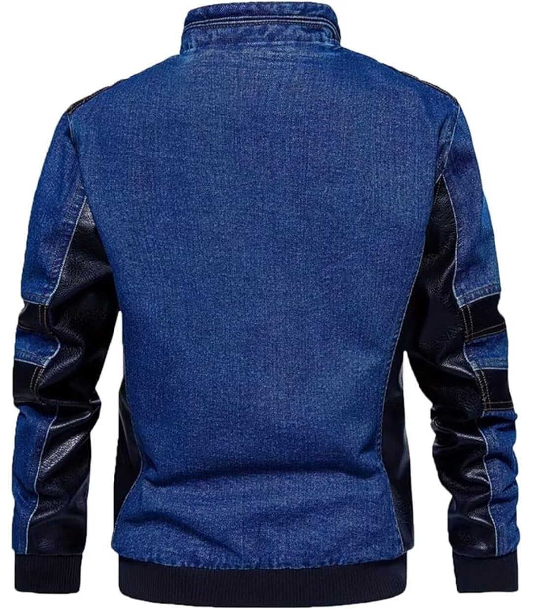 FTIMILD Men's Vintage Denim Jacket Casual Windproof Biker Jacket Jean Jacket with Faux Leather Patchwork