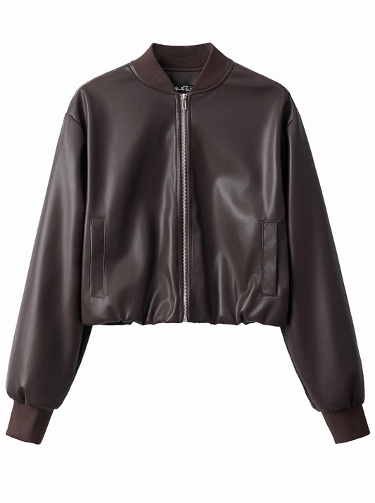 Eliacher Pu Leather Baseball Jacket Women Crop (US 4-6)