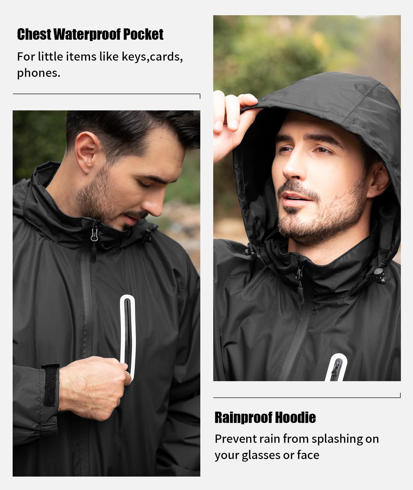SWISSWELL Men's Waterproof Golf Rain Suit Rain Gear Jacket and Pants Fishing Lightweight Hooded Raincoat Big and Tall S-5XL Black L