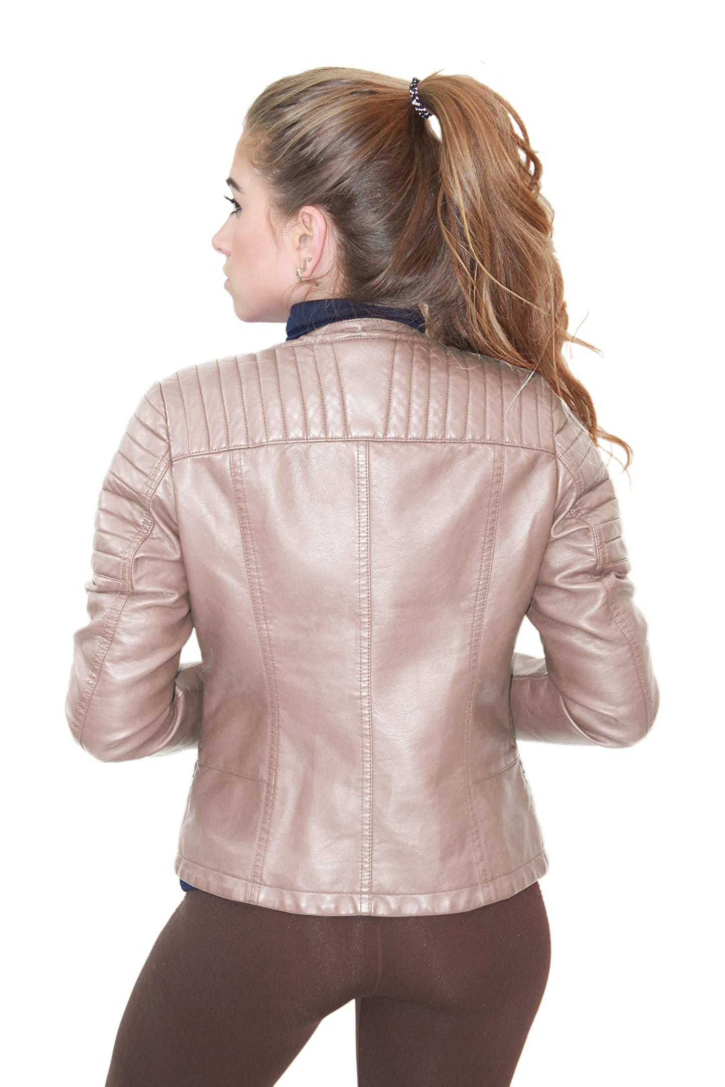 Olivia Miller Womens Faux Leather Zip Up Moto Biker Jacket JK5207S DUSTY ROSE XL