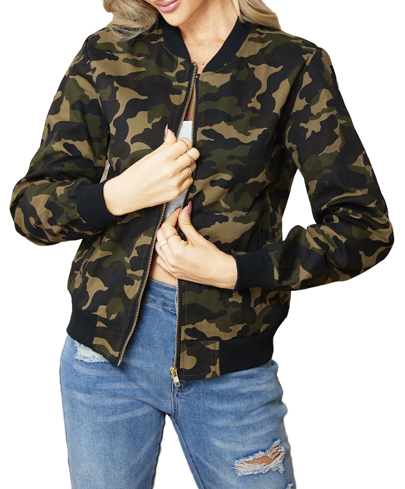 Sexycherry Faddish Military Casual Camouflage Lightweight Thin Short Jacket Coat For Women,Camouflage,Large