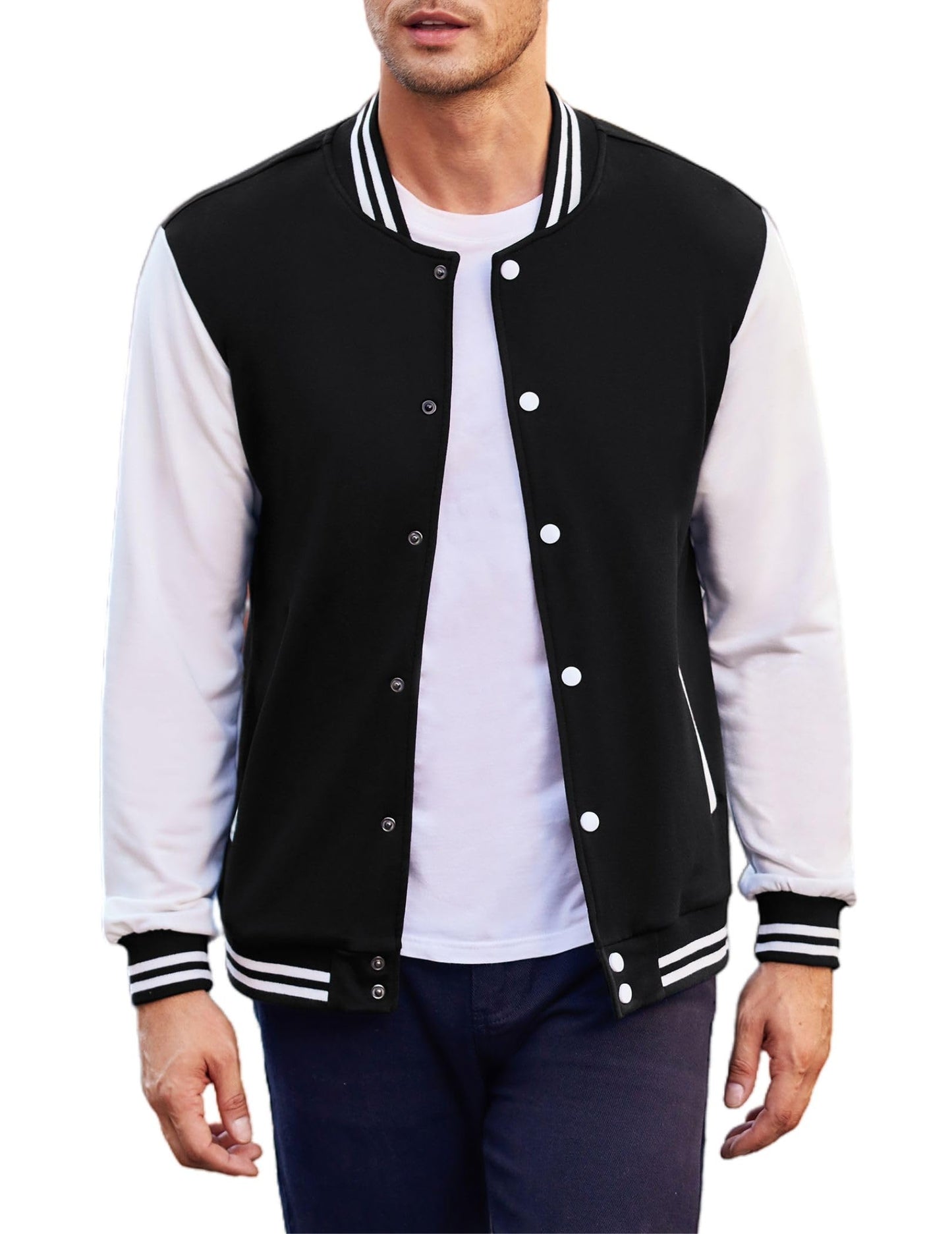 COOFANDY Men's Fashion Varsity Jacket Causal Slim Fit Cotton Letterman Baseball Bomber Jackets, Black, Medium