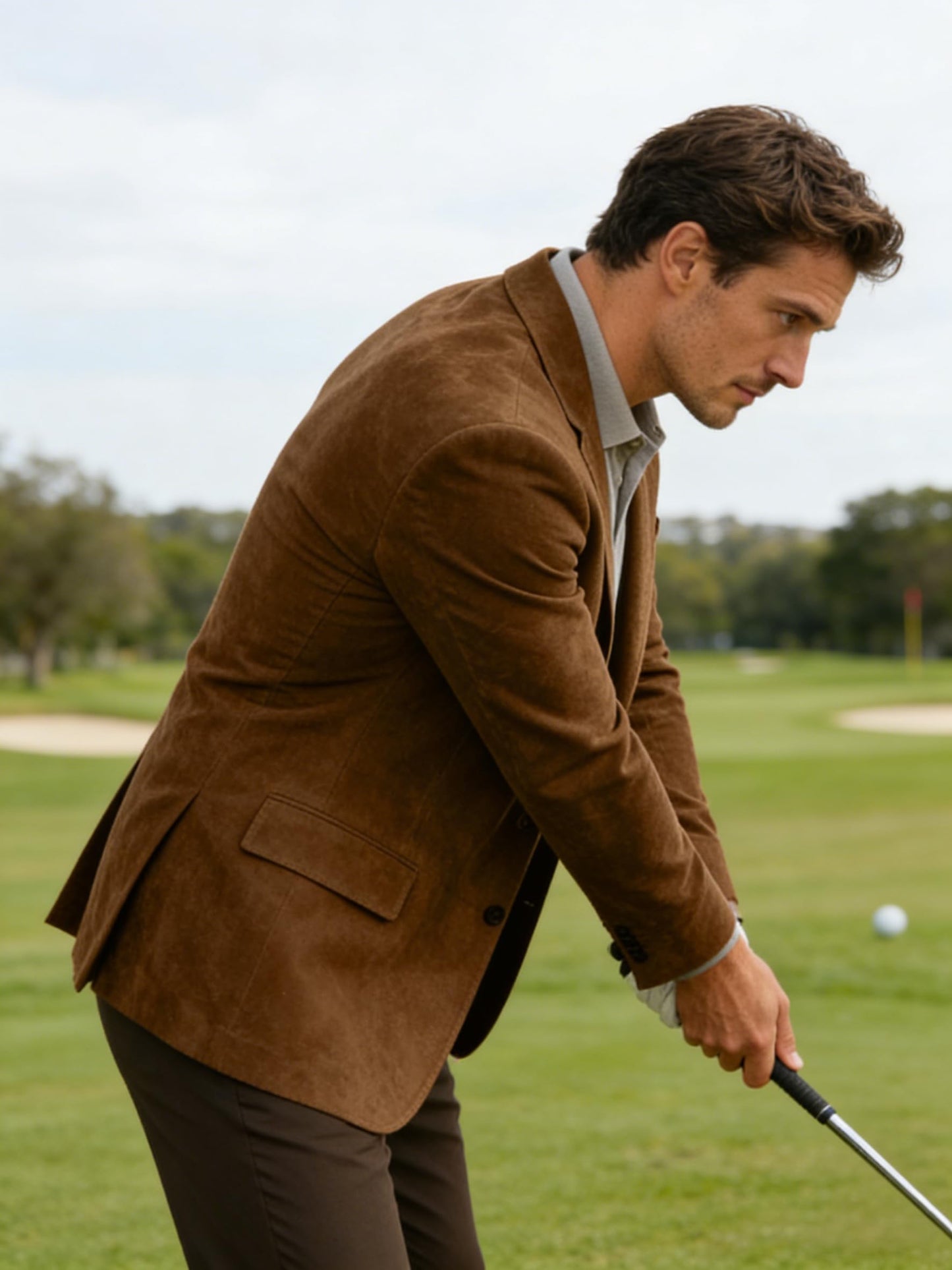 Brown Blazer for Men Casual Suede Jacket for Mens Winter Sport Coat XL