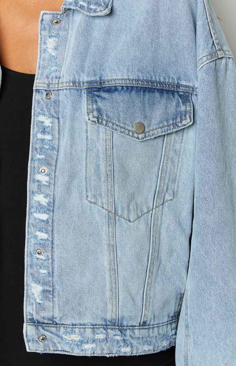 Justalwart Jean Jacket Women Oversized Denim Jacket Distressed Look (US 12-14)