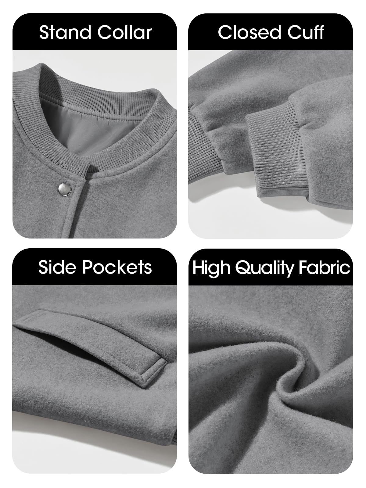 Tankaneo Womens Cropped Bomber Jacket Wool Blend Varsity Short Pea Coats Button Down Winter Casual Outerwear