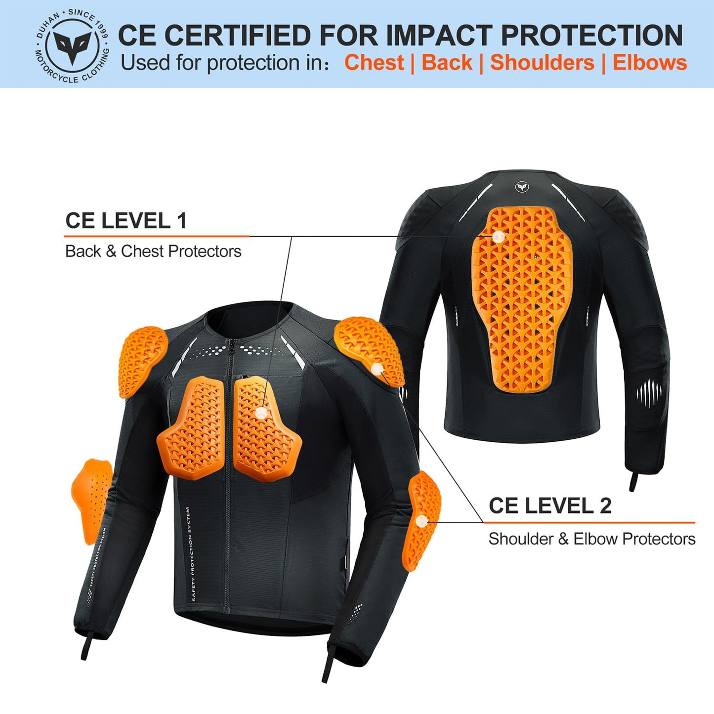 DUHAN Motorcycle Shirt Mesh Motorcycle Jacket Men with CE Level 2 Armor motorcycle protective gear for All Seasons (US, Alpha, Medium, Regular, Regular, Black)