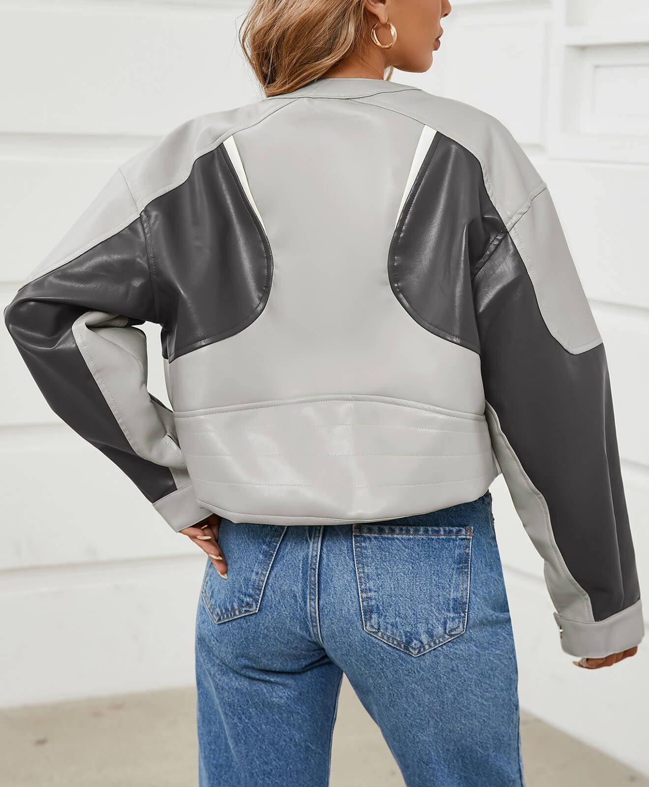 Tankaneo Womens Faux Leather Bomber Jackets Cropped Fall Moto Biker Coats