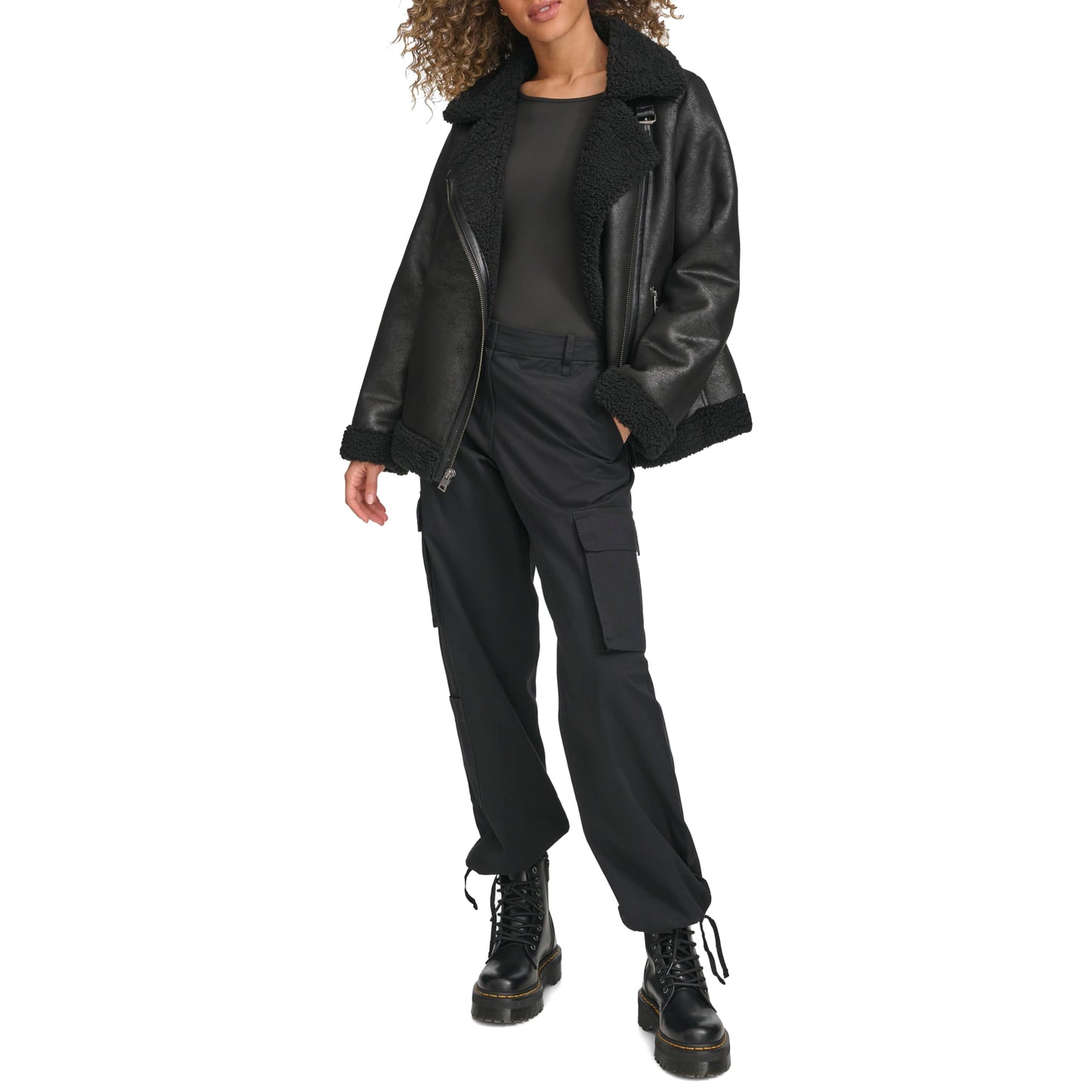 Levi's Women's Faux Shearling Moto, New Black, Medium