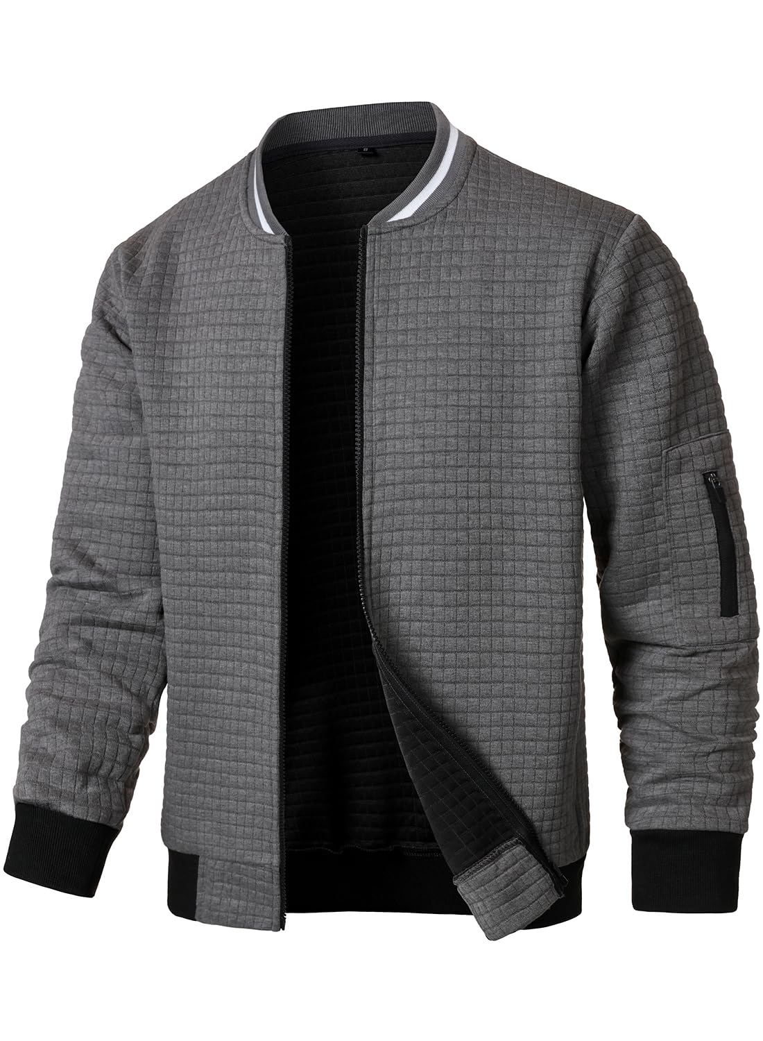 HOOD CREW Men’s Lightweight Casual Jackets Varsity Bomber Jacket Coat with Zipper Dark Grey L