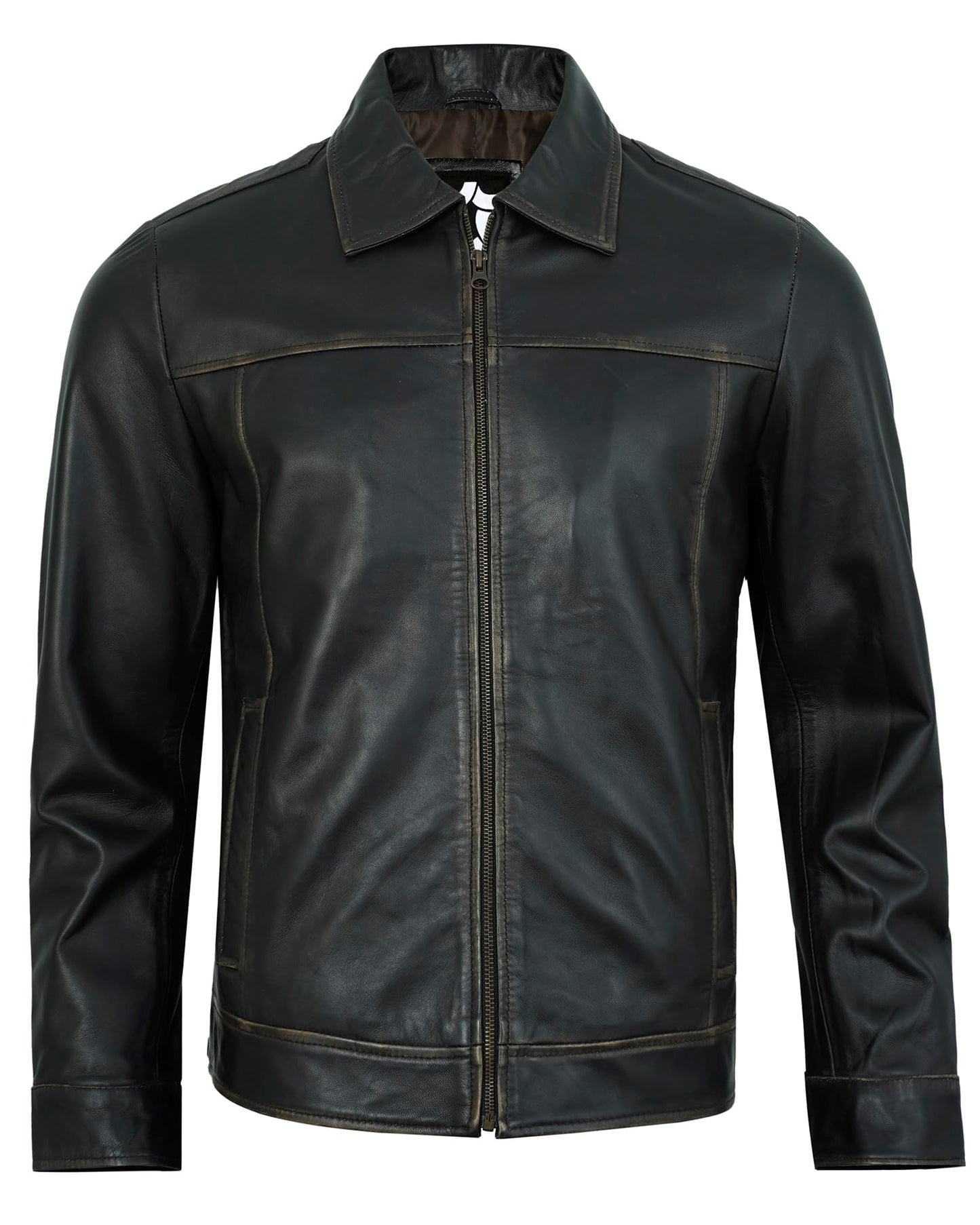 UrbanFocal Brown Leather Jacket Men - Real Lambskin Biker Style Vintage Mens Leather Jackets | [101001705] J.Wick Ruboff, XL
