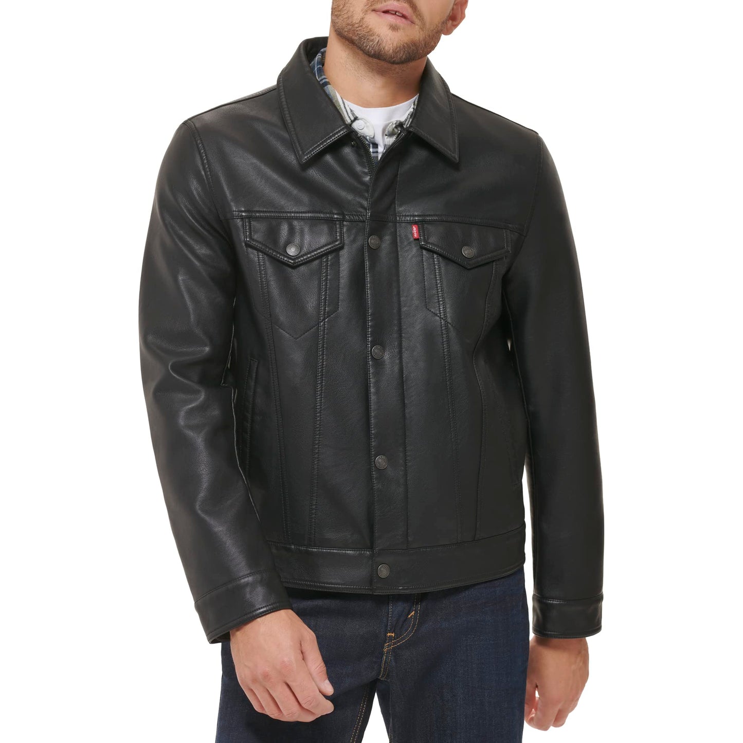 Levi's Men's Faux Leather Classic Trucker Jacket, New Black, Small