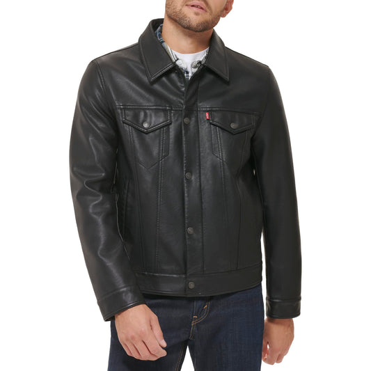 Levi's Men's Faux Leather Classic Trucker Jacket, New Black, XX-Large Tall