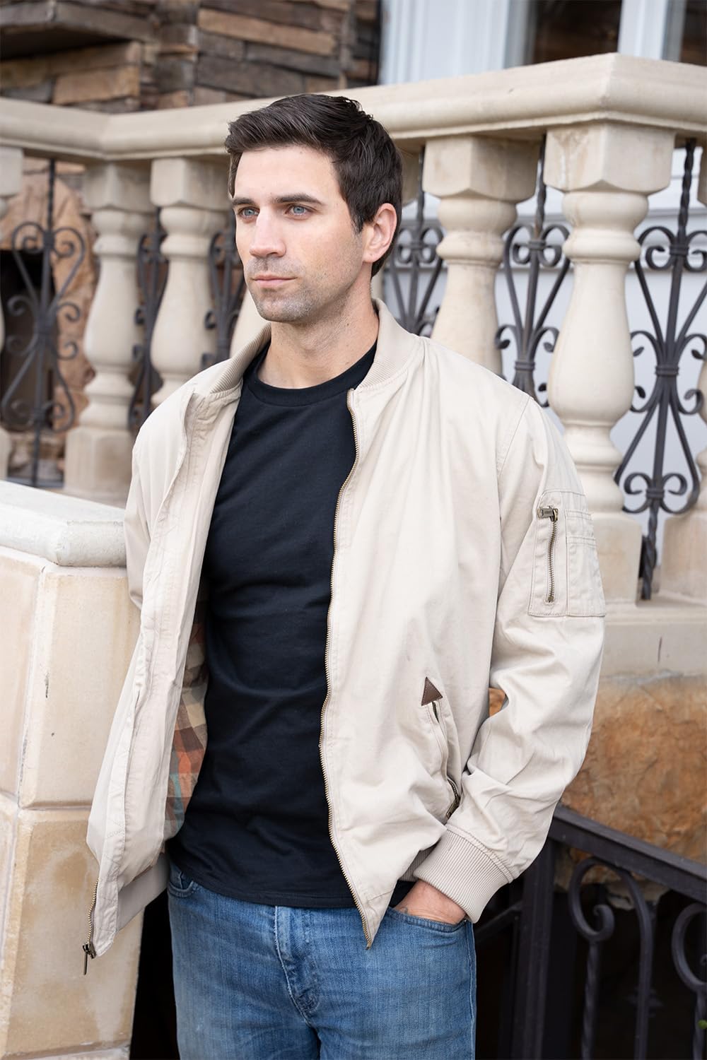 Gioberti Men's 100% Cotton Sportwear Full Zipper Twill Bomber Jacket, Olive, M
