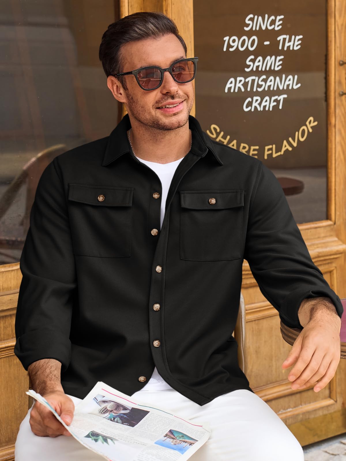 Runcati Mens Shirt Jacket Long Sleeve Button Down Casual Shacket Lightweight Thermal Shirts with Pockets