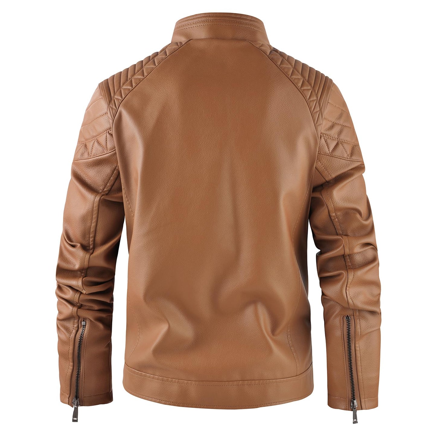 LEDUNTINO Men's Leather Jacket, Stand Collar PU Faux Leather, Zip-Up Motorcycle Bomber Jacket, Slim Fit Biker Coat Brown Large