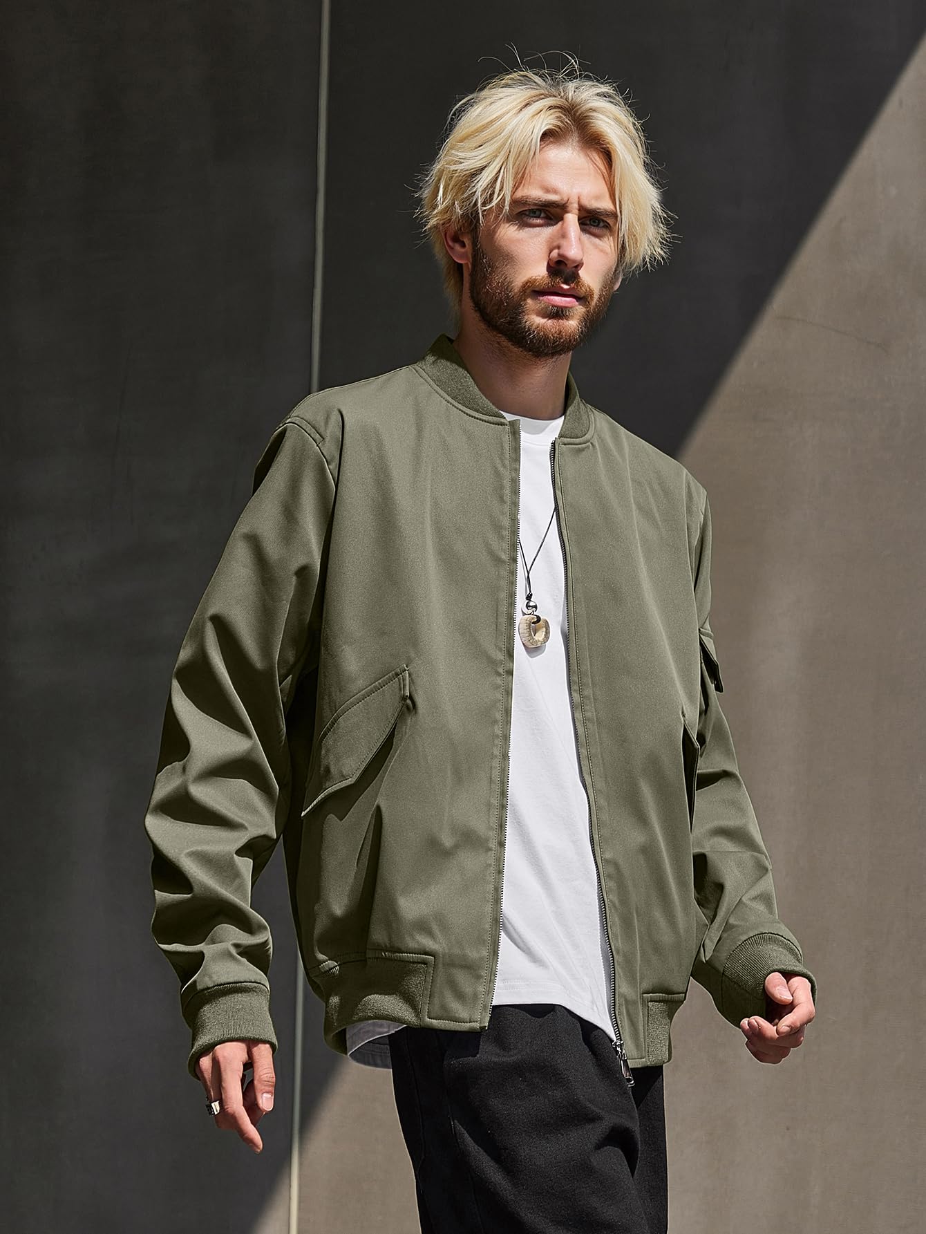 Bellivera Men's Casual Relaxed Fit Windproof Bomber Jacket Green XL