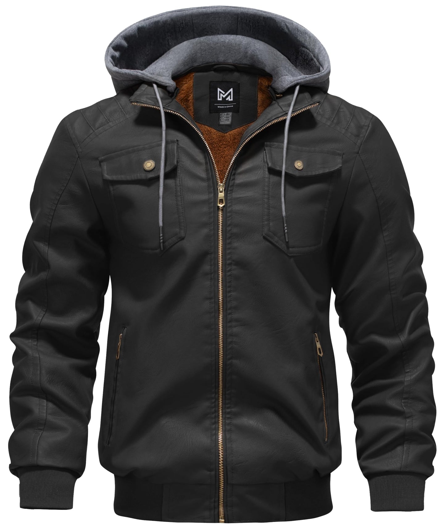 GGleaf Men's Faux Leather Jacket Waterproof Motorcycle Bomber Jacket Vintage PU Moto Biker Coat Black Medium