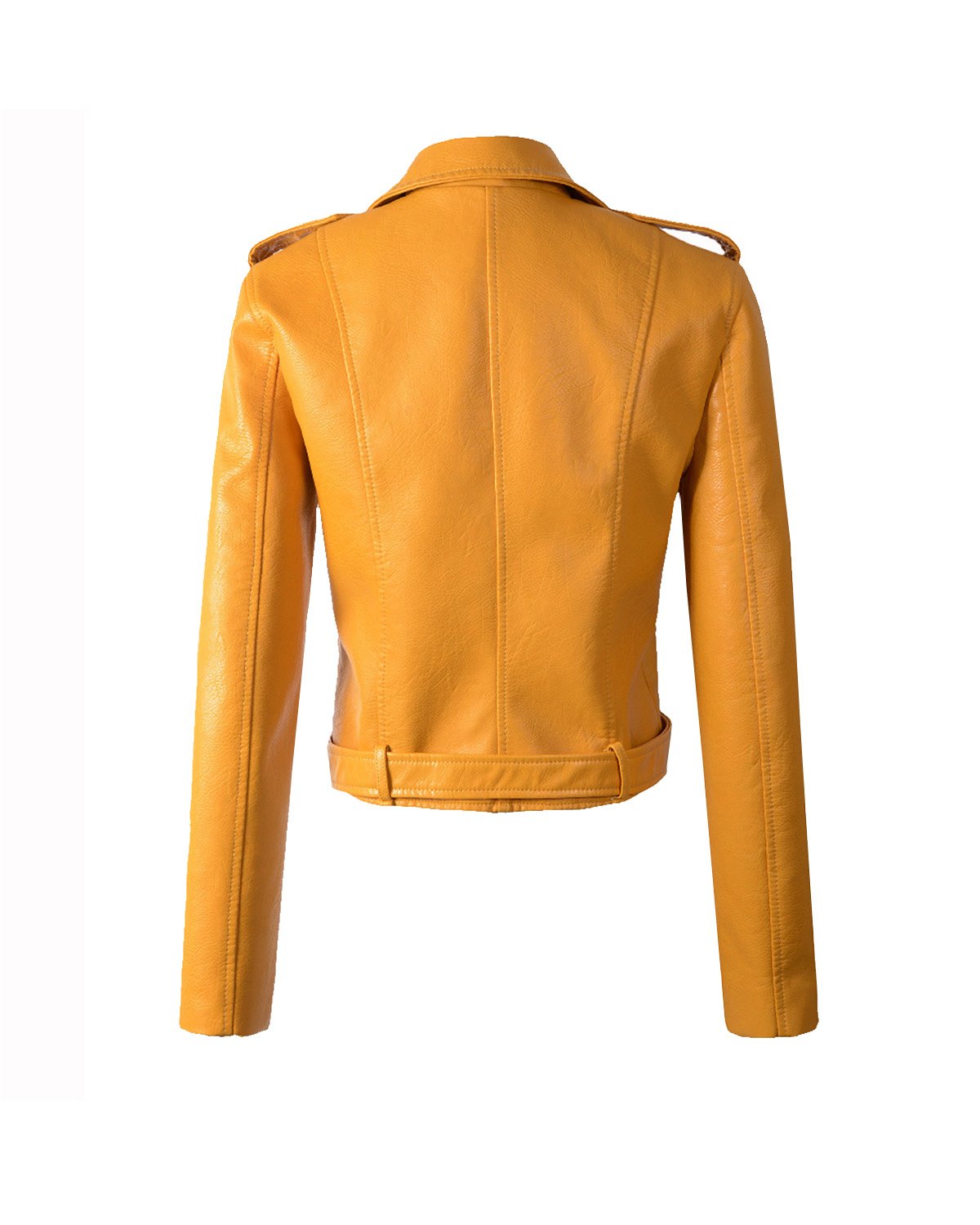 LY VAREY LIN Women's Faux Leather Motorcycle Jacket PU Slim Short Biker Coat (M, Yellow)
