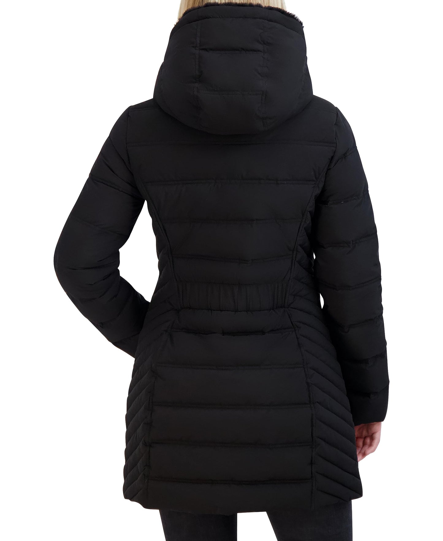 Nautica Women's Stretch Quilted Puffer Jacket– Winter Coat with Detachable Hood & Storm Cuffs, Jet Black, Large