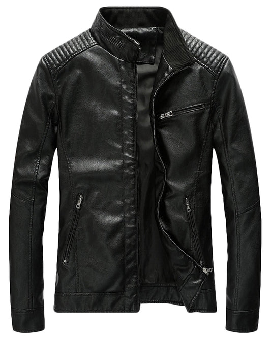 Youhan Men's Casual Zip Up Slim Bomber Faux Leather Jacket (Small, Black)
