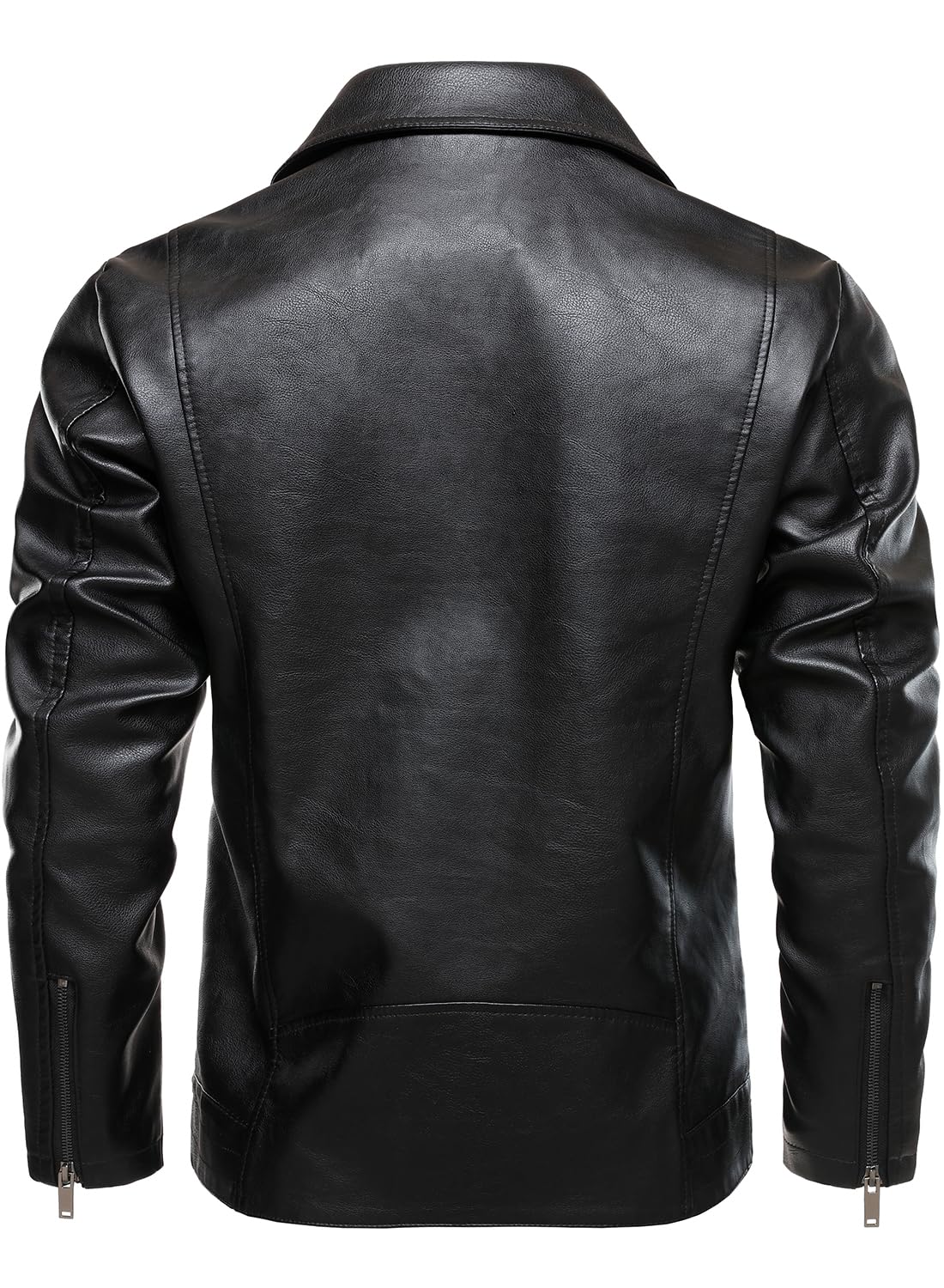 HOOD CREW Men’s Faux Leather Jacket Cool Motorcycle Lapel Biker Jackets Zip Up Riding Coat Black L