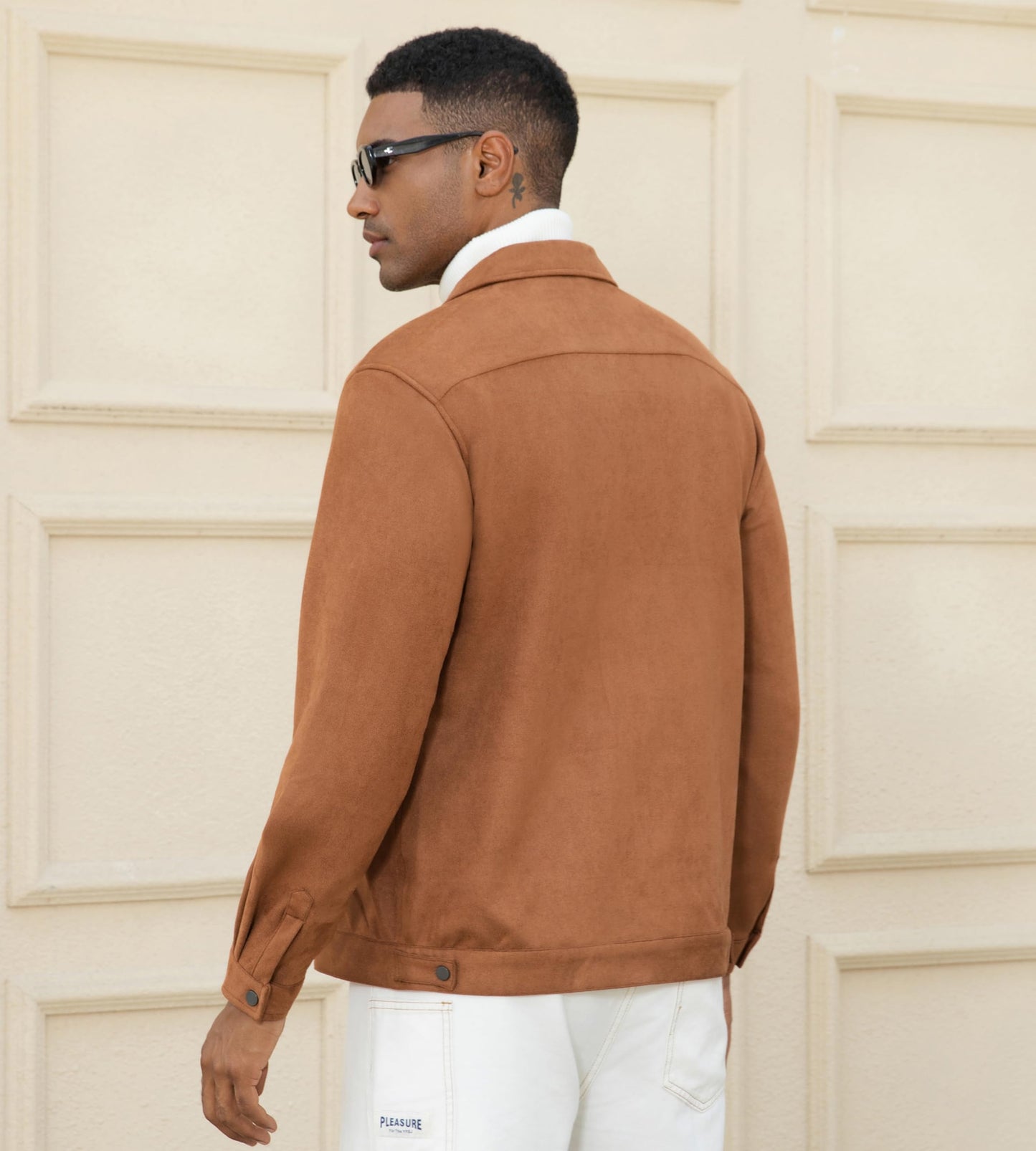 Alex Vando Mens Button Down Suede Shirt Jackets with Two Pockets,Brown,M