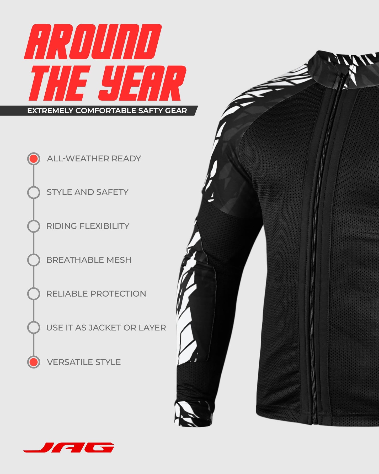 JAG Mesh Motorcycle Protective Shirt, Summer Riding Shirt for Men & Women