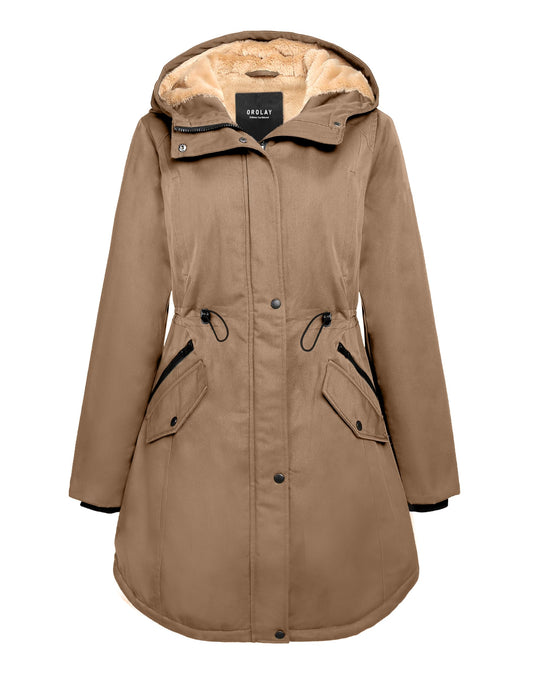 Orolay Women's Thicken Fleece Lined Parka Winter Coat Hooded Jacket with Pockets Kangaroo M