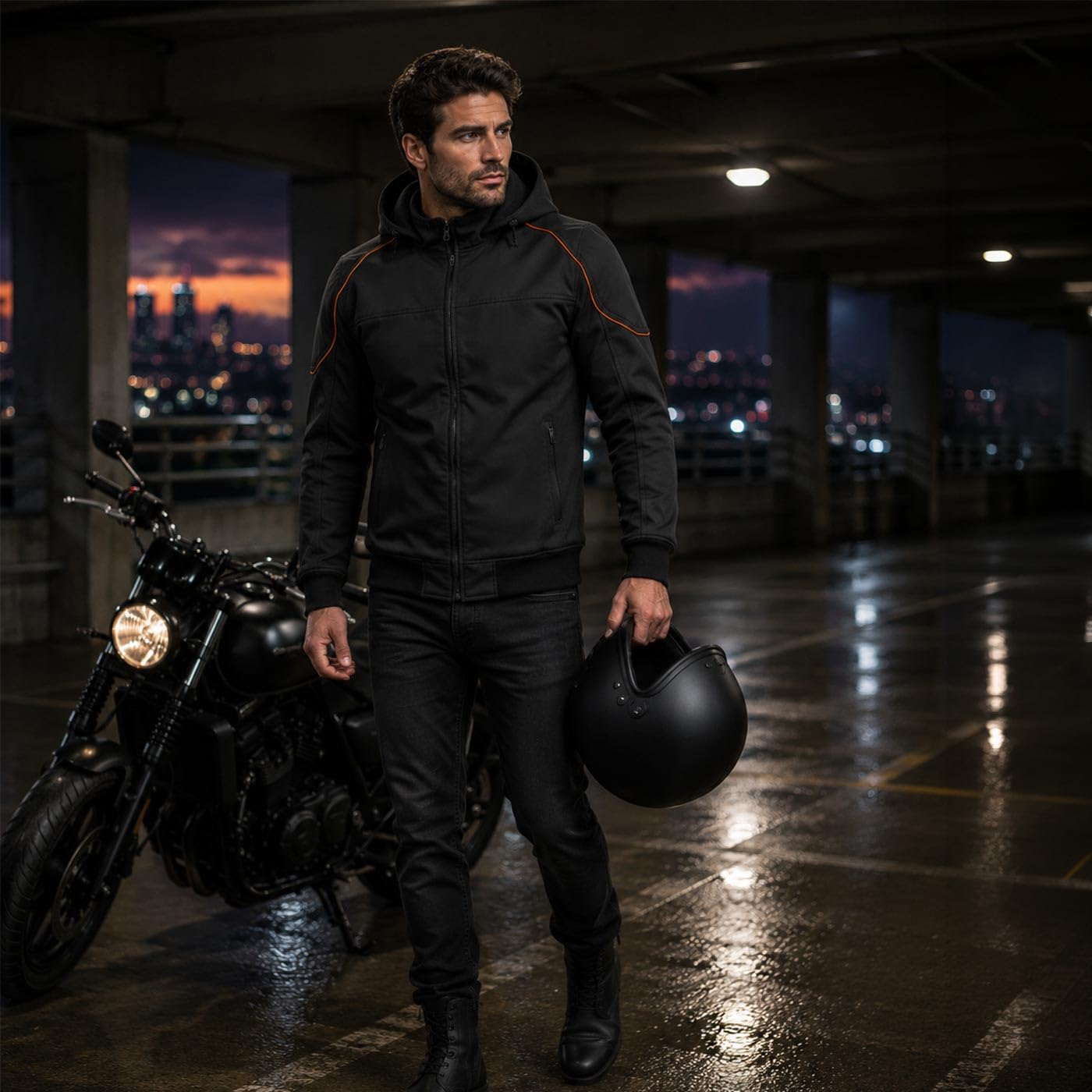 Milwaukee Leather MPM1764 Men's Black Soft Shell CE Armored Motorcycle Racing Style Hoodie Jacket w/Detachable Hood - Large