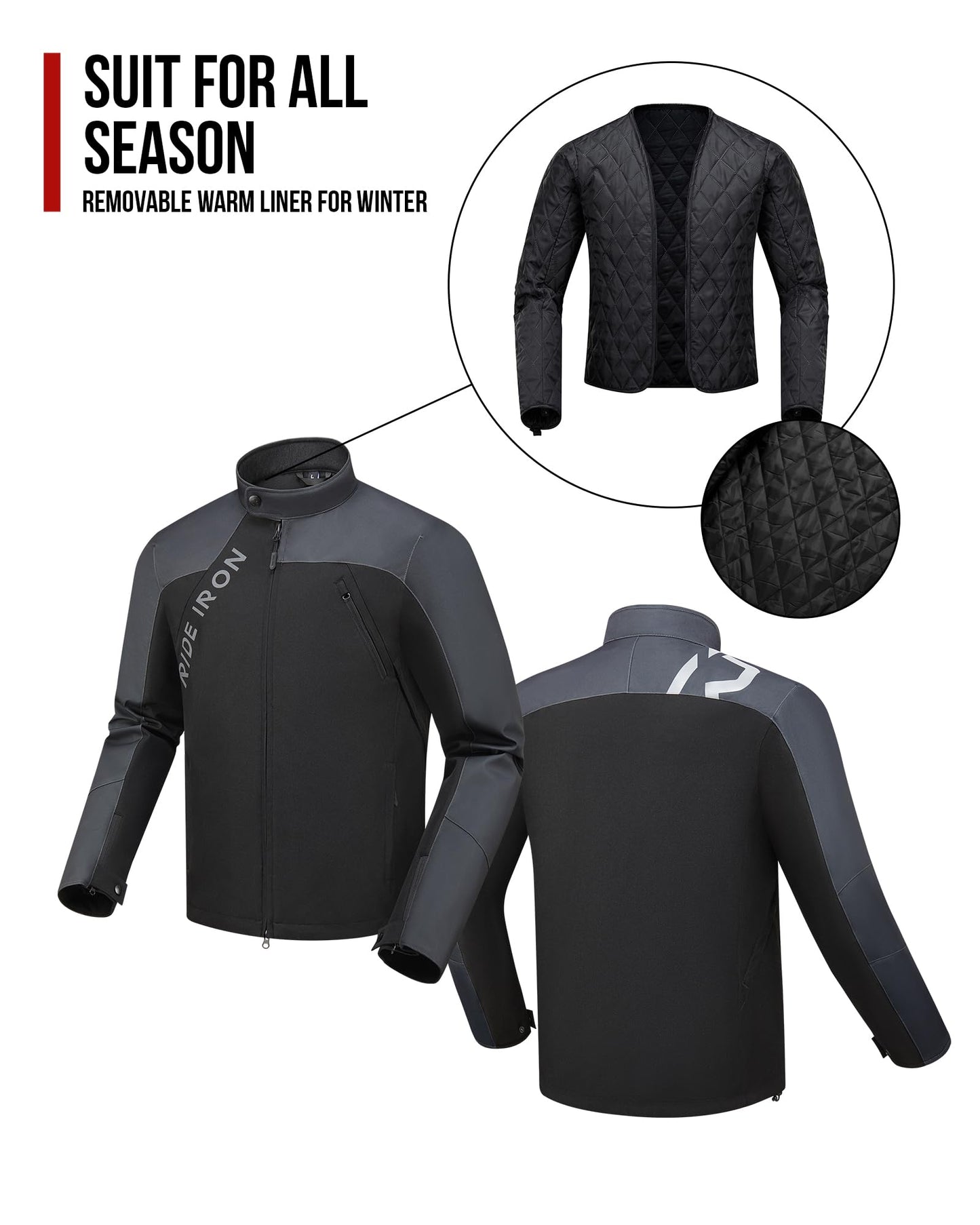 RIDEIRON Motorcycle Jacket for Men CE2 level Armors All Season