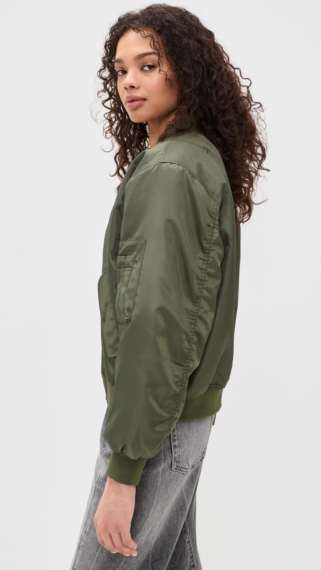 ANINE BING Women's Leon Bomber Jacket, Army Green, M