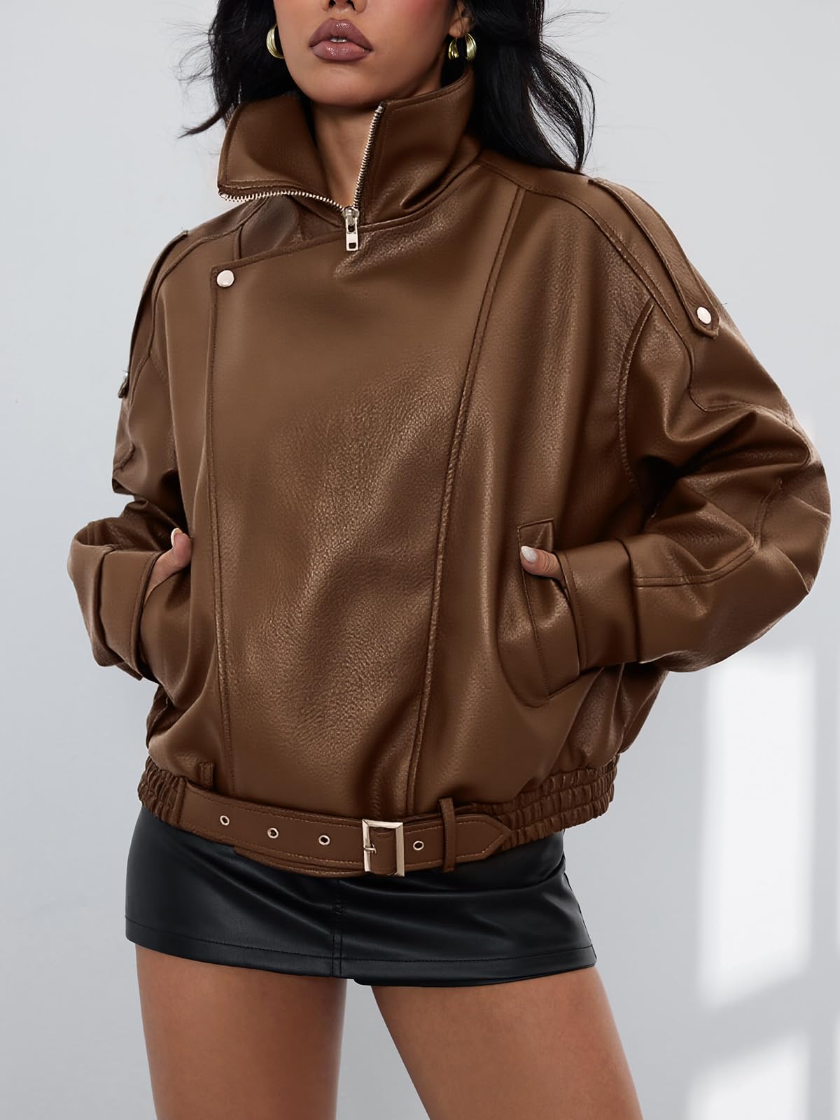 Gudasuo Womens Leather Jackets Oversized Faux Motorcycle Plus Size Moto Biker Coat Fall Outfits Fashion Clothes 2025