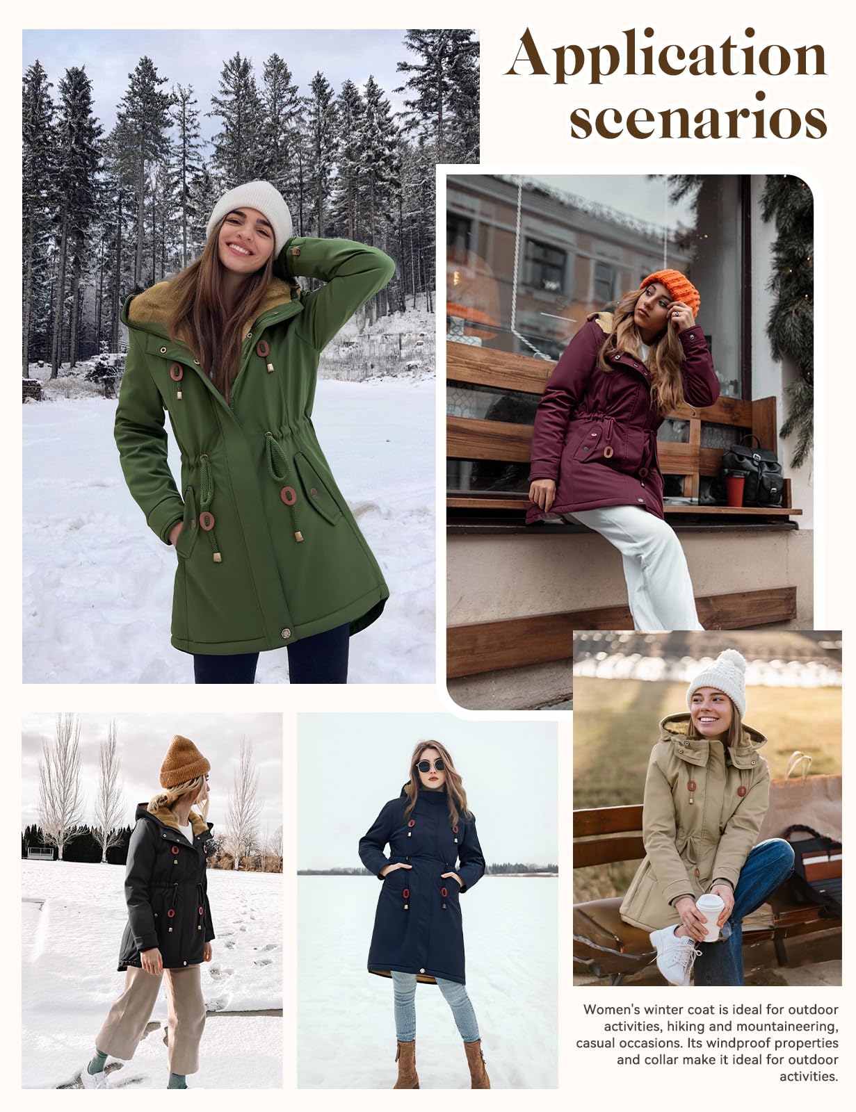 Yusongirl Parka Jacket Women Waterproof Fleece Lined Hooded Warm Winter Coat with Pockets for Daily Commute & Outdoor (Green,Small)