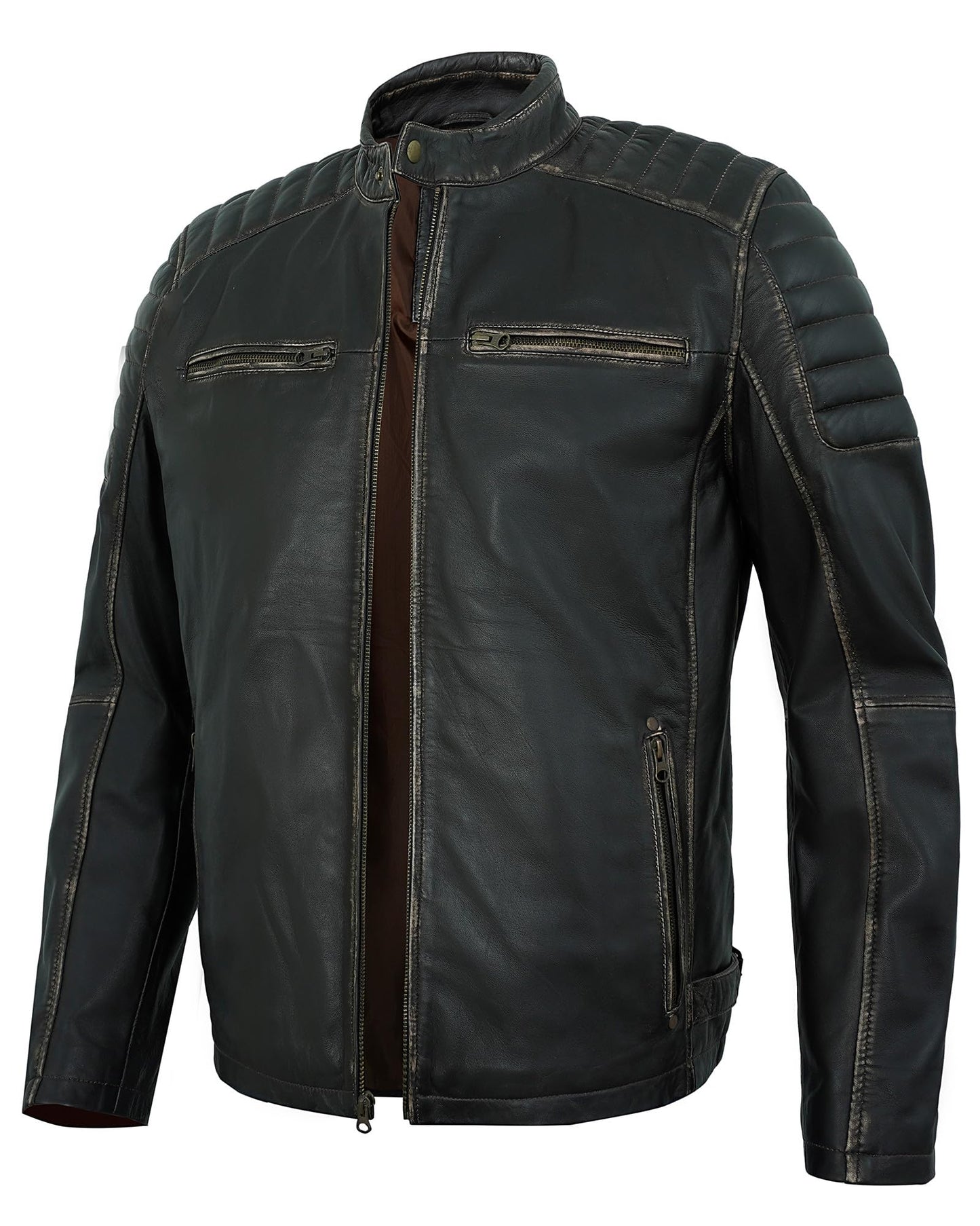 UrbanFocal Quilted Brown Leather Jacket Men - Real Lambskin Stylish ZipUp Mens Leather Jackets | [101011006] Felx Ruboff, 2XL