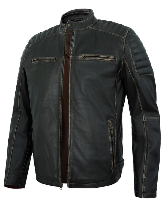 UrbanFocal Quilted Brown Leather Jacket Men - Real Lambskin Stylish ZipUp Mens Leather Jackets | [101011006] Felx Ruboff, 2XL