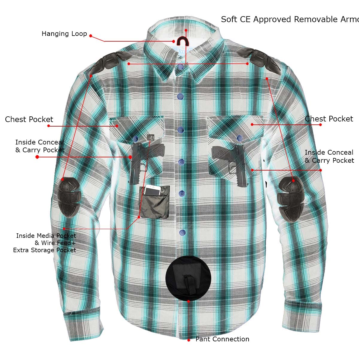 Milwaukee Leather MPM1633 Men's Plaid Flannel Biker Shirt with CE Approved Armor - Reinforced w/Aramid Fiber - X-Large Multi