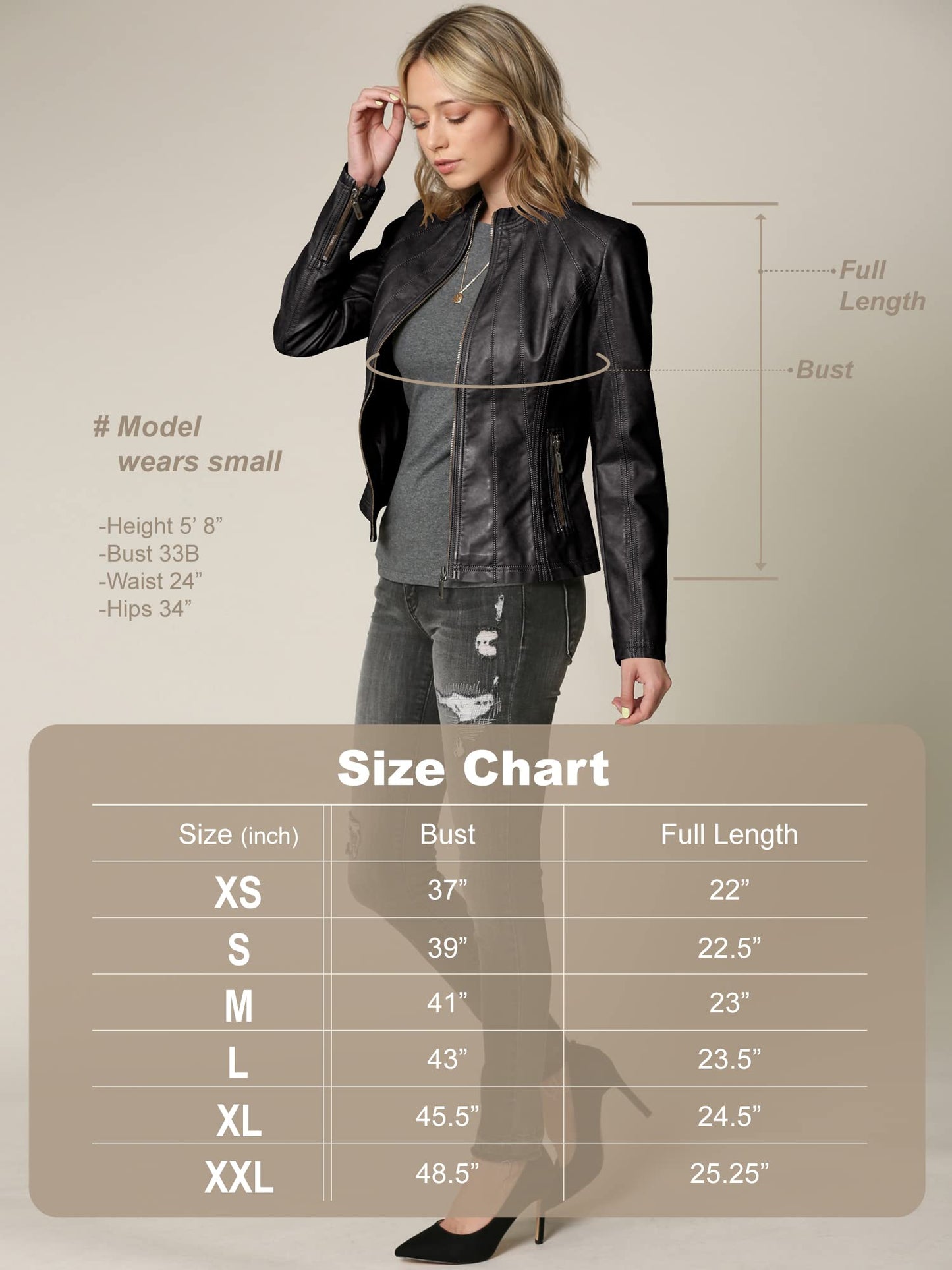 Made By Johnny MBJ WJC877 Womens Panelled Faux Leather Moto Jacket L Black