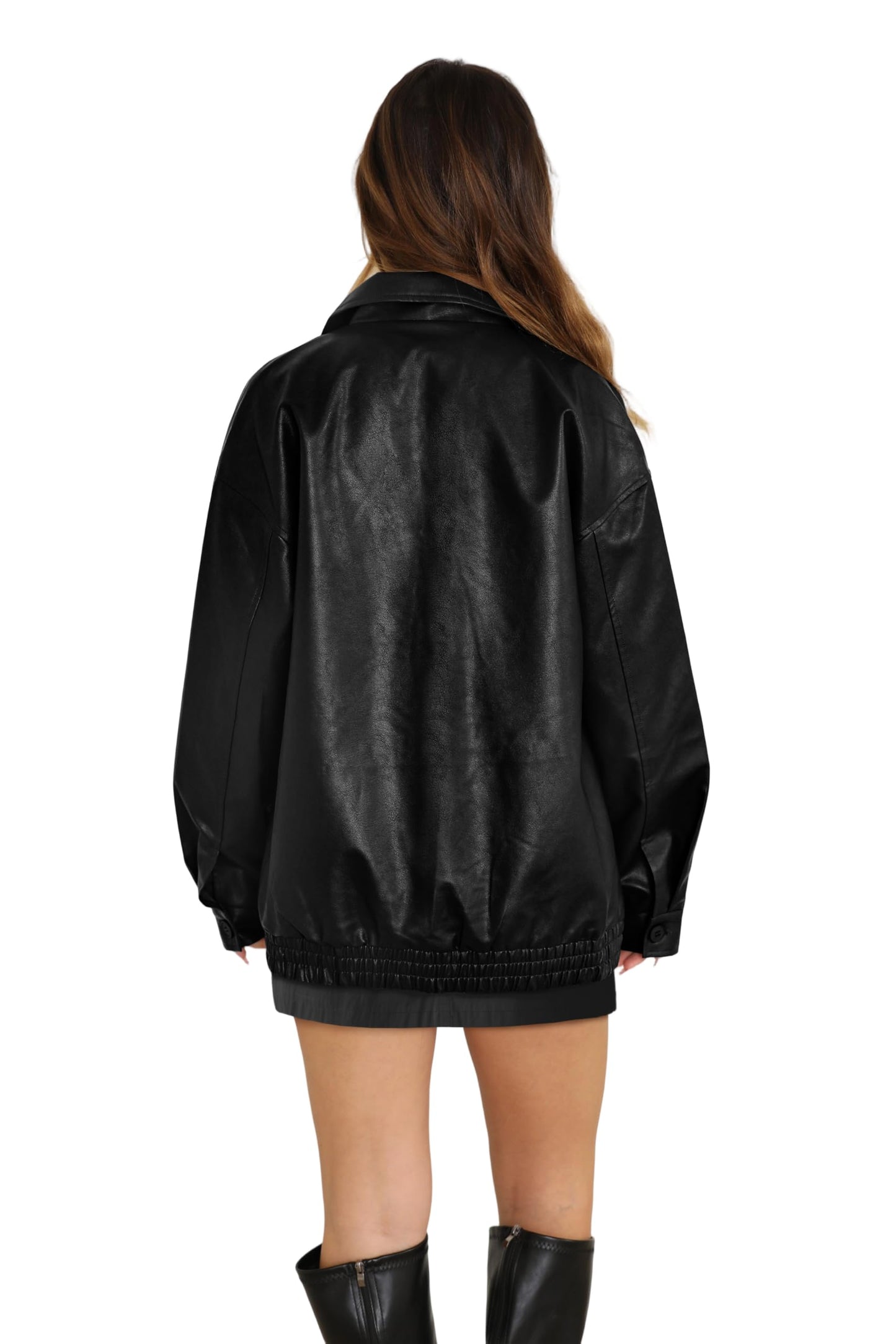 WIHOLL Leather Jacket Women Faux Baggy Oversized Motorcycle Bomber Coats 2026 Early Fall Fashion Outfits Winter Clothes Black XS