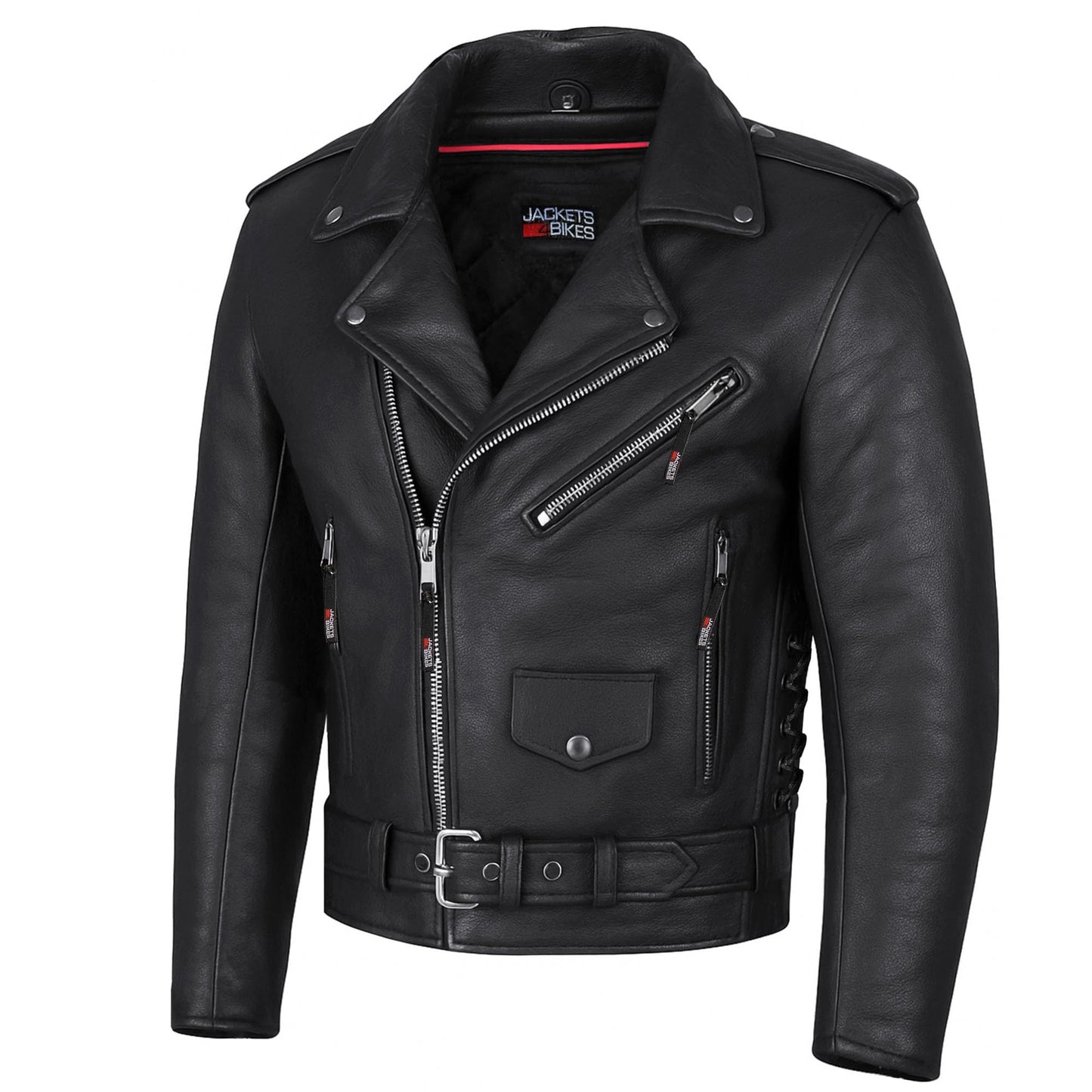 ICONIC Motorcycle Jacket for Men, Premium Buffalo Leather, Insulated Liner, Classic Side Laces, Cruiser Biker Black S