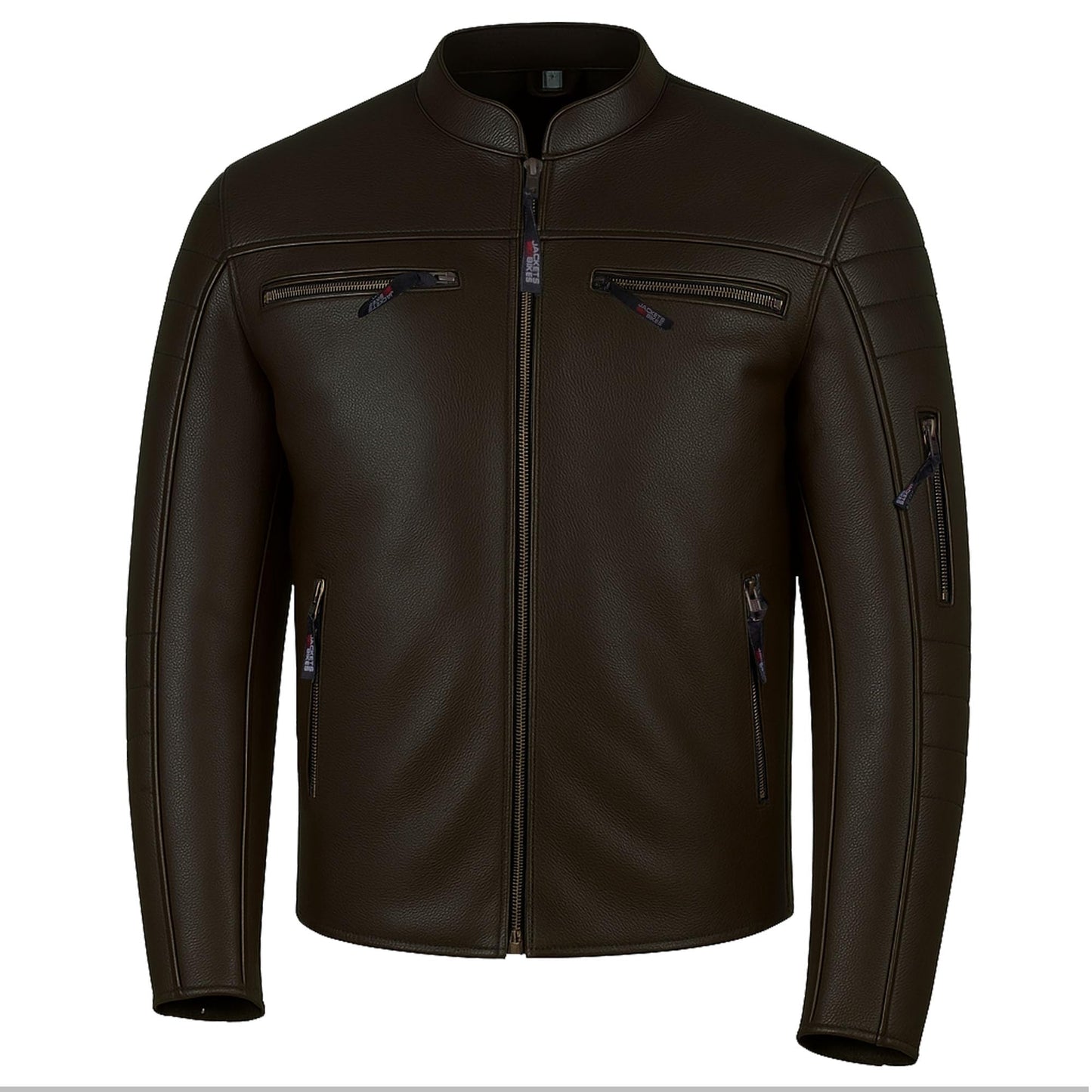 REVOLT Men's Motorcycle Jacket, Natural Buffalo Leather, CE Armor - Ventilation, Cruiser Motorbiker Touring Biker Brown L