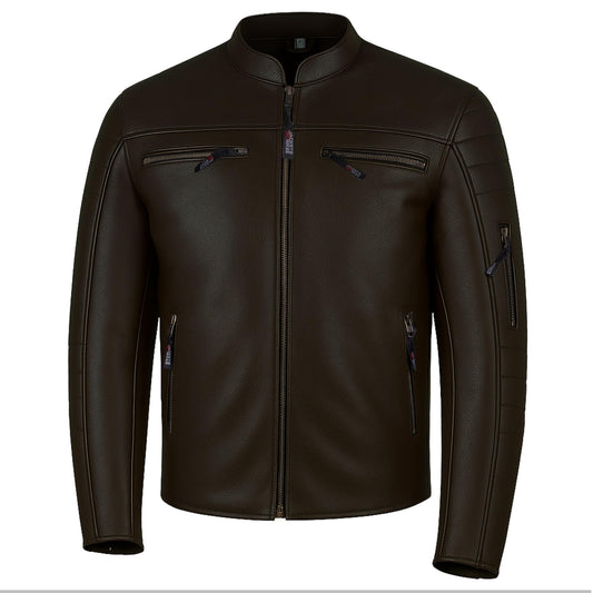 REVOLT Men's Motorcycle Jacket, Natural Buffalo Leather, CE Armor - Ventilation, Cruiser Motorbiker Touring Biker Brown L