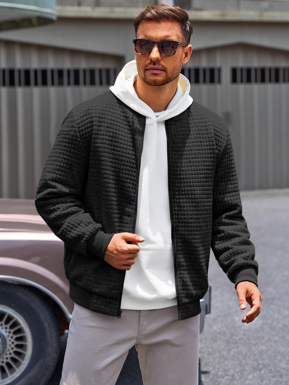 Runcati Mens Bomber Jacket Casual Lightweight Varsity Jackets Waffle Coat